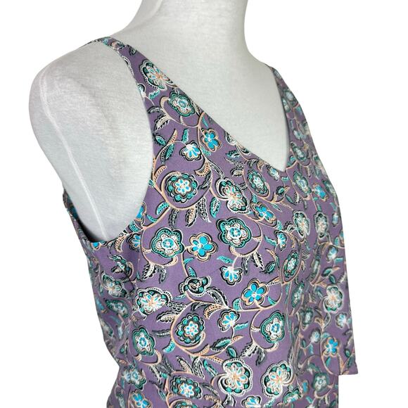 Cabi 3453 Scrollwork Cami Purple & Blue Floral Print Layering Tank Top Blouse - Picture 7 of 12